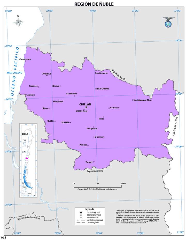 Mapa región de Ñuble (color)