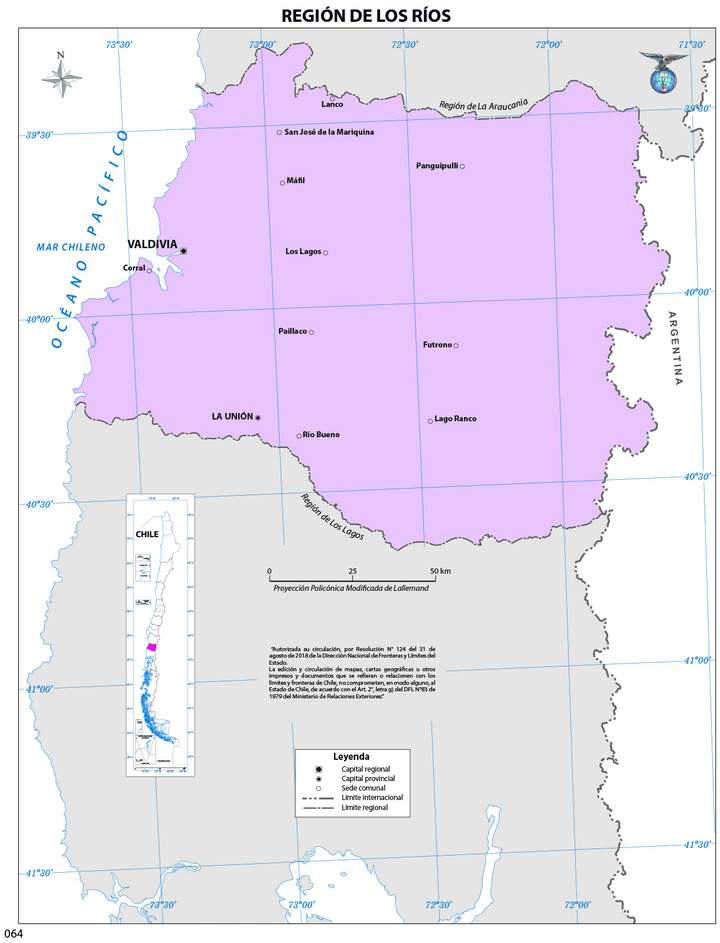 Mapa región de los Ríos (color)