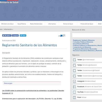 Reglamento Sanitario de los Alimentos - Ministerio de Salud de Chile