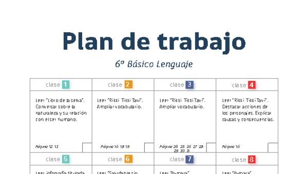 Plan de trabajo Lenguaje 6° básico