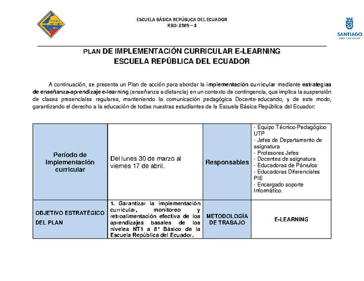 Plan de Implementación Curricular E-Learning Esc. República del Ecuador