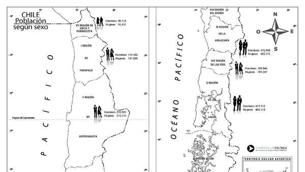 Mapa población de Chile según sexo