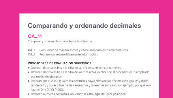 Evaluación Programas - MA05 OA11 - U3 - Comparando y ordenando decimales