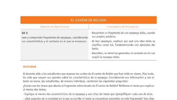 Evaluación Programas - LE08 OA06 - U1 - EL CANTAR DE ROLDÁN