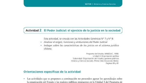 Actividad de Educación Ciudadana: Historia y Ciencias Sociales 1 medio - El Poder Judicial el ejercicio de la justicia en la sociedad