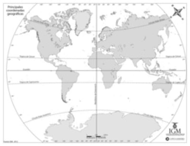 Mapa del mundo con las coordenadas geográficas