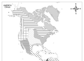 Mapa con los climas de América en blanco y negro