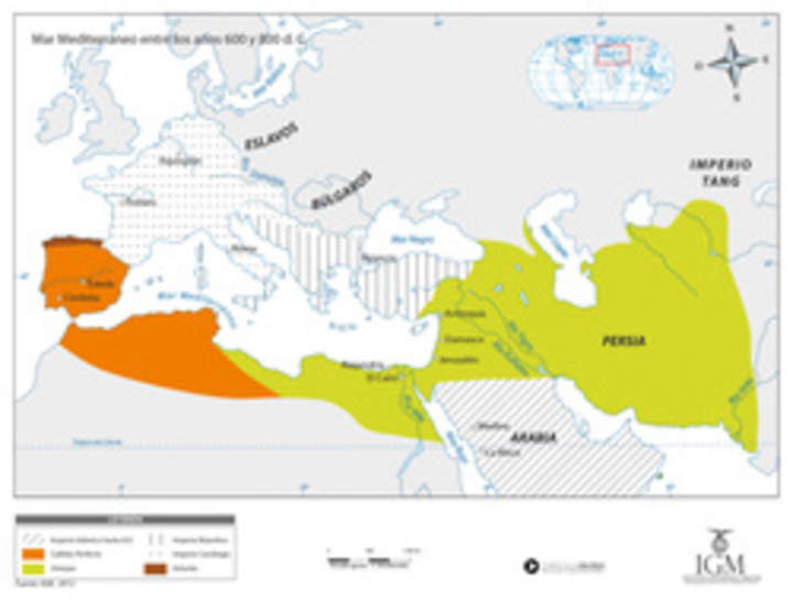 Mar Mediterráneo entre los año 600 y 800 d.C