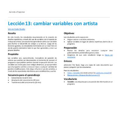 Unidad 3 - Lección 13: cambiar variables con artista