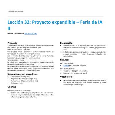 Unidad 4 - Lección 32: Proyecto expandible – Feria de IA II