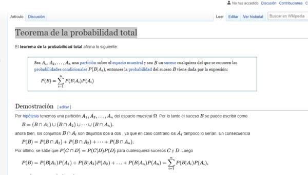 Wikipedia: Teorema de la probabilidad total