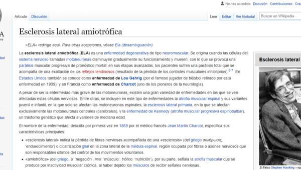 Wikipedia: Esclerosis lateral amiotrófica