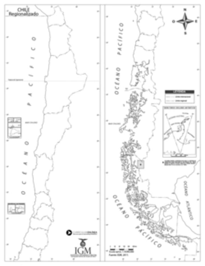 Mapa Chile regionalizado mudo