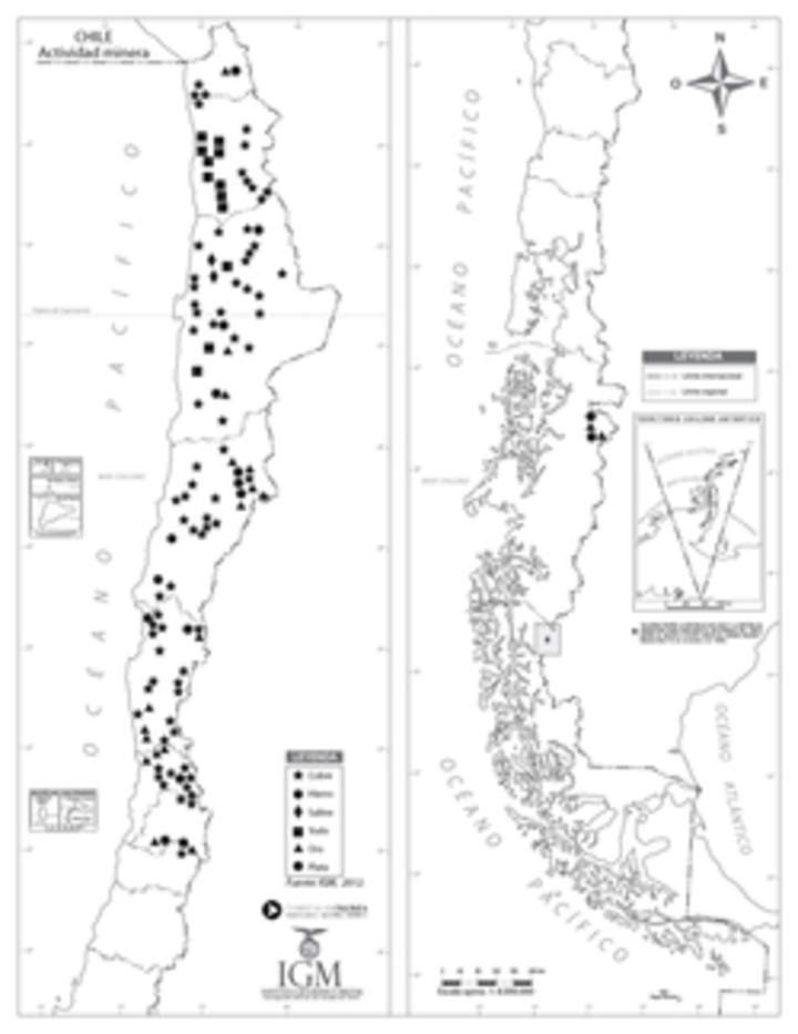Mapa actividad minera en Chile