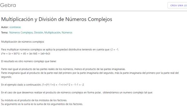Geogebra: Multiplicación y División de Números Complejos