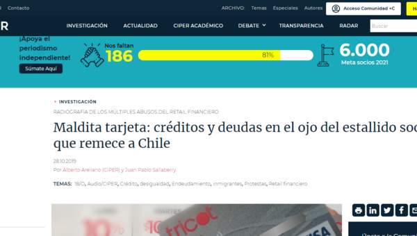 CIPER: Reportaje sobre los créditos de consumo en Chile