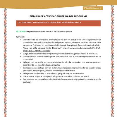 Actividad sugerida LC01 - Aymara - U01 - N°12: Representan las características del territorio aymara