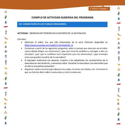 Actividad sugerida Nº 6- LC01 - INTERCULTURALIDAD-U2-ECO - OBSERVAN EN TERRENO LOS ELEMENTOS DE LA NATURALEZA