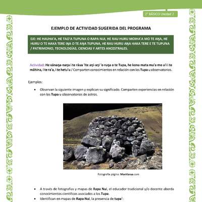 Actividad sugerida LC02 - Rapa Nui - U2 - N°33: Comparten conocimientos en relación con los Tupa u observatorios.