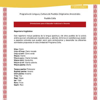 Orientaciones al docente - LC02 - Colla - U4 - Repertorio lingüístico