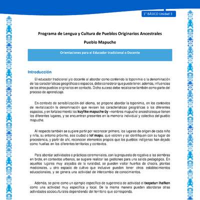 Orientaciones al docente - LC01 - Mapuche - U3 - Introducción