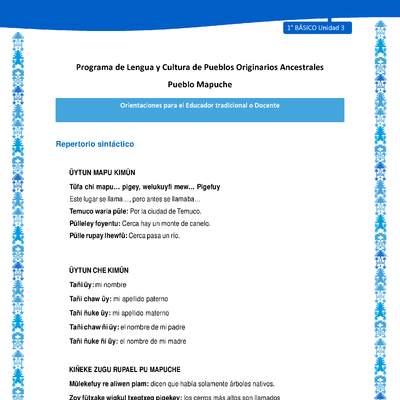 Orientaciones al docente - LC01 - Mapuche - U4 - Repertorio sintáctico