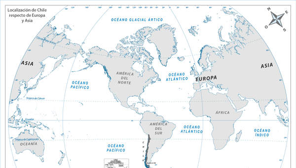 Localización de Chile respecto de Europa y Asia