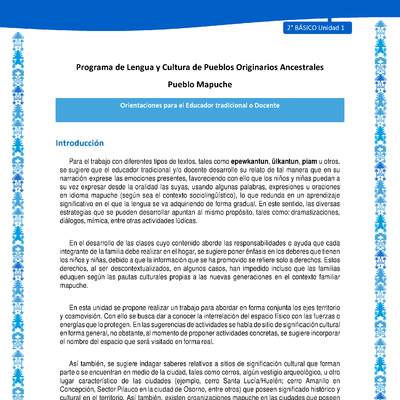 Orientaciones al docente - LC02 - Mapuche - U1 - Introducción