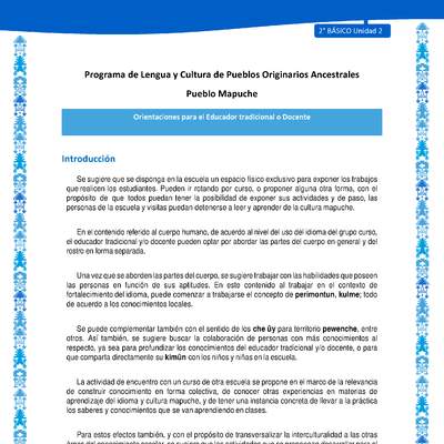 Orientaciones al docente - LC02 - Mapuche - U2 - Introducción