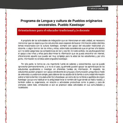 Orientaciones al docente - LC01 - Kawésqar - U3 - Introducción