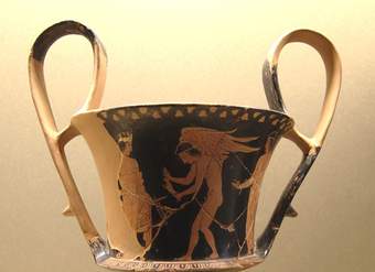 Cerámica griega Eros y el músico tocando lira