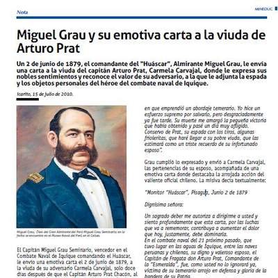 Miguel Grau y su emotiva carta a la viuda de Arturo Prat
