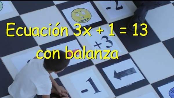 Ecuación 3x - 1 = 13 con balanza