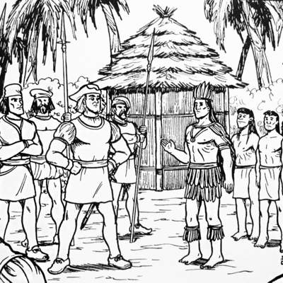 Encuentro de Cristóbal Colón con nativos