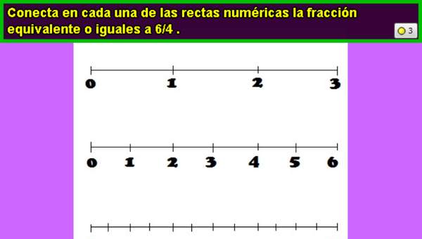 Fracciones equivalentes a 6/4 en la recta numérica