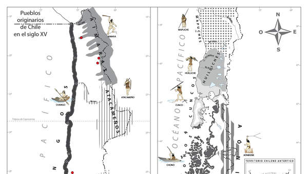 Mapa pueblos originarios en Chile siglo XV