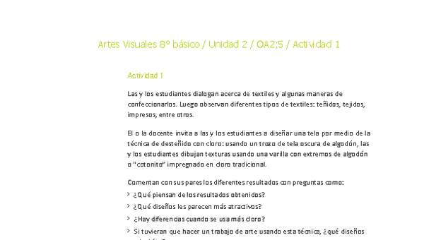 Artes Visuales 8° básico-Unidad 2-OA2;5-Actividad 1