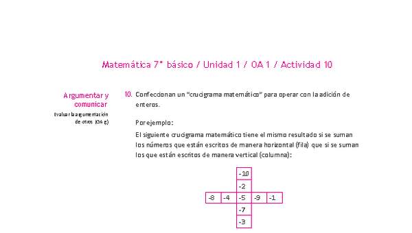 Matemática 7° básico -Unidad 1-OA 1-Actividad 10