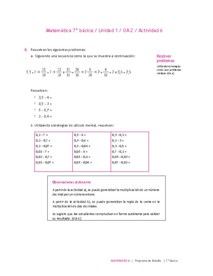 Matemática 7° básico -Unidad 1-OA 2-Actividad 6
