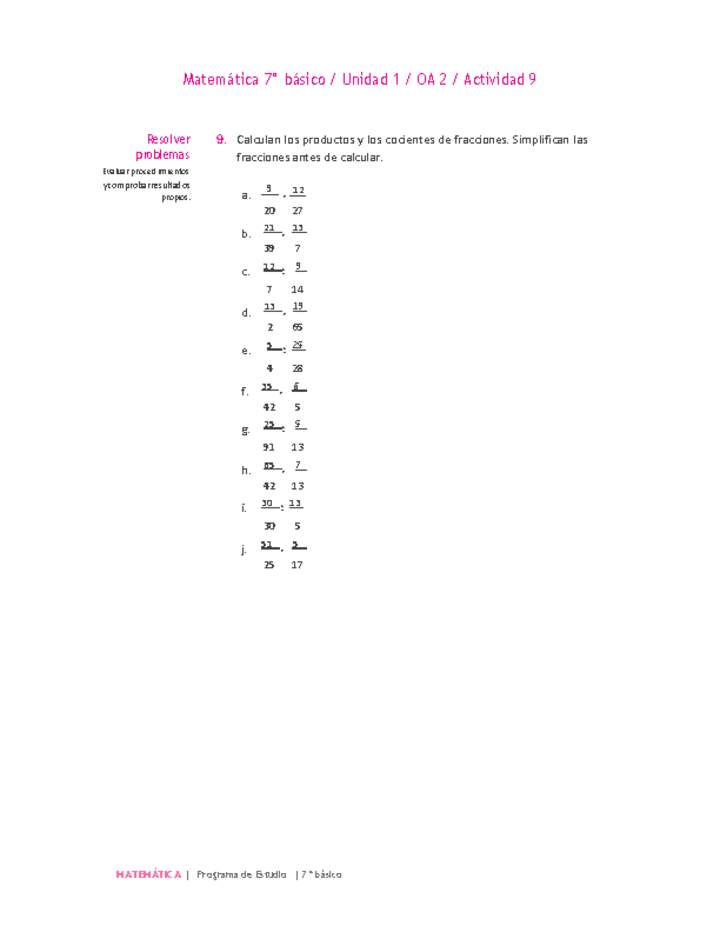 Matemática 7° básico -Unidad 1-OA 2-Actividad 9