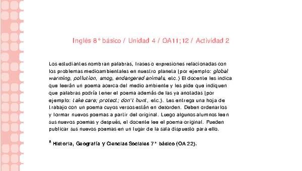 Inglés 8° básico-Unidad 4-OA11;12-Actividad 2