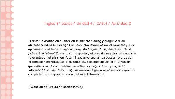 Inglés 8° básico-Unidad 4-OA3;4-Actividad 2