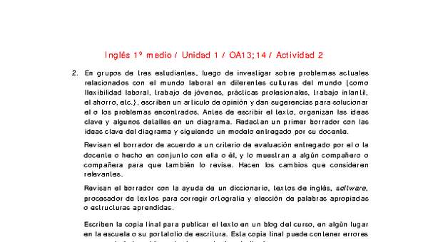 Inglés 1 medio-Unidad 1-OA13;14-Actividad 2