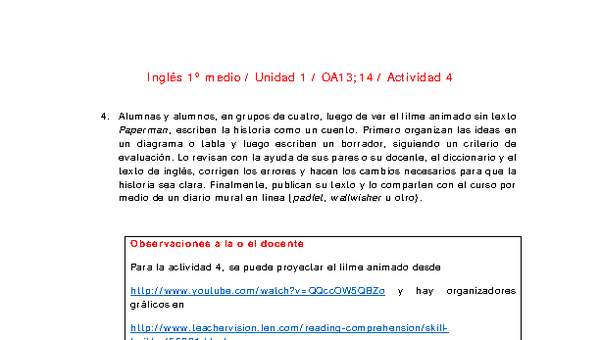 Inglés 1 medio-Unidad 1-OA13;14-Actividad 4