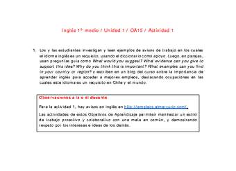 Inglés 1 medio-Unidad 1-OA15-Actividad 1