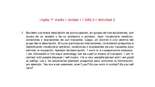 Inglés 1 medio-Unidad 1-OA2;3-Actividad 2