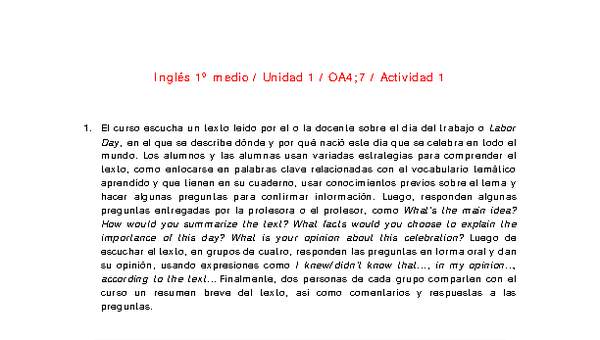 Inglés 1 medio-Unidad 1-OA4;7-Actividad 1