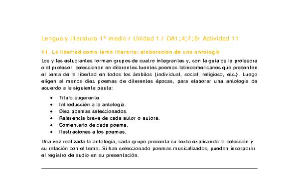 Lengua y Literatura 1 medio-Unidad 1-OA1;4;7;8-Actividad 11