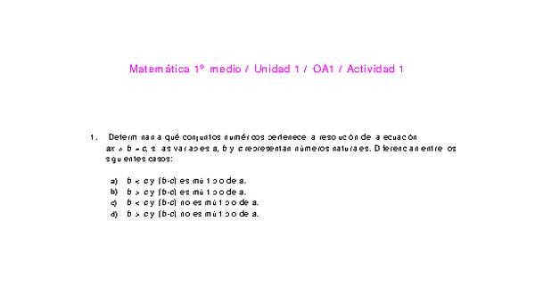 Matemática 1 medio-Unidad 1-OA1-Actividad 1