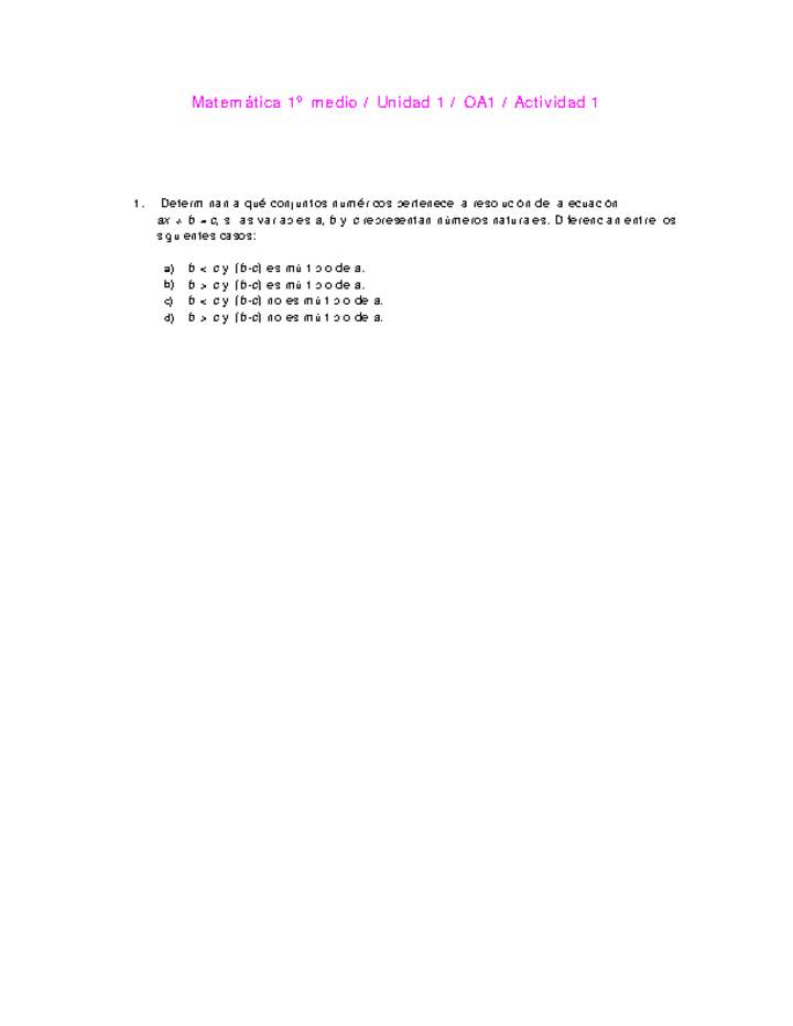 Matemática 1 medio-Unidad 1-OA1-Actividad 1